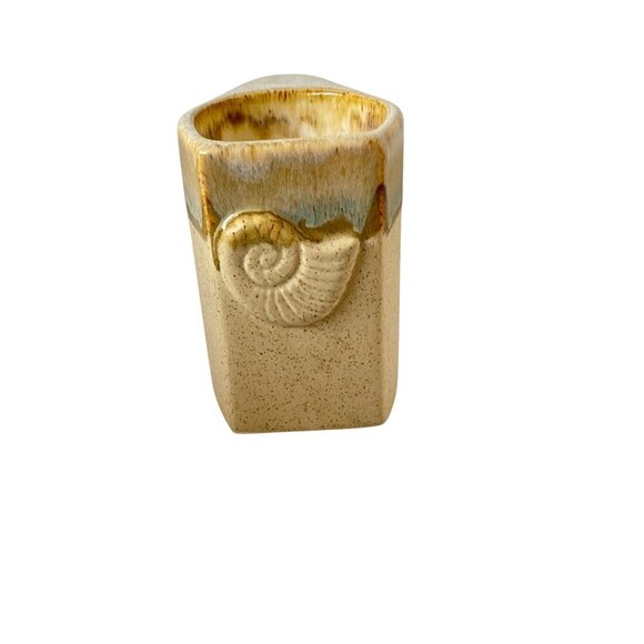 4 Padilla Pottery Stacking Coffee Mugs Stone Color  With Sea Shell Design Signed - Picture 2 of 5